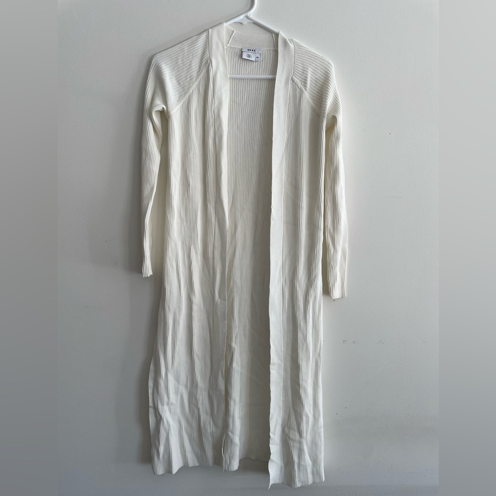 DKNY Ivory Long Open Cardigan Ivory Size XXS